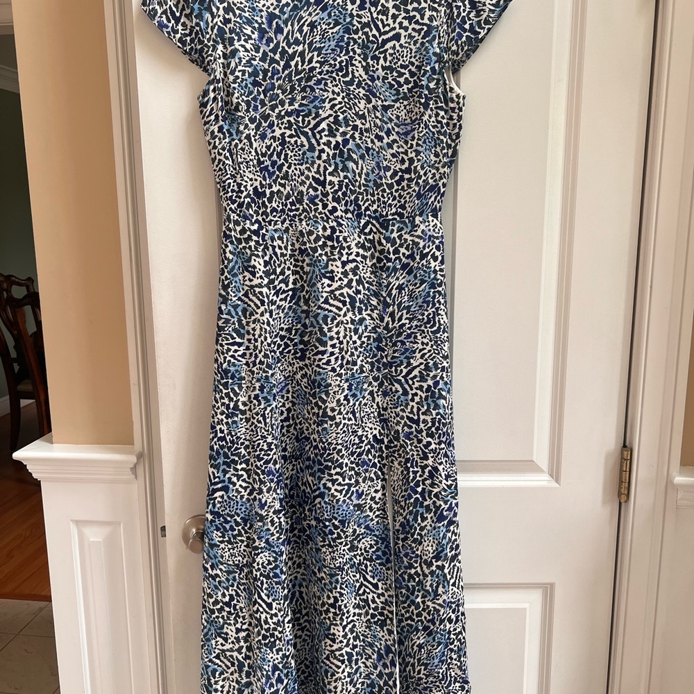 Reiss Blue and White Flutter Sleeve Midi Sundress